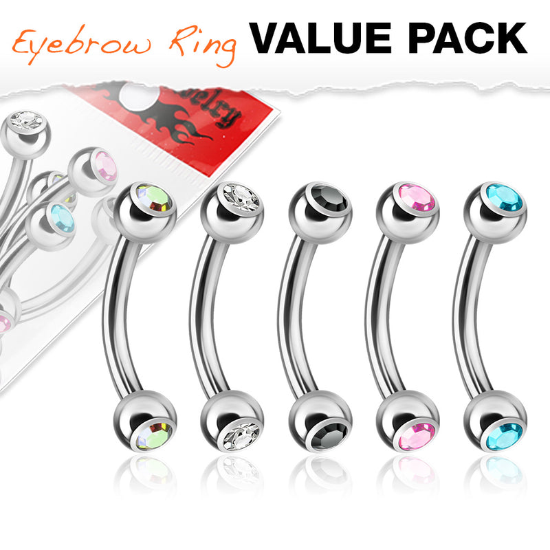 Press Fit Double Gemmed Mixed Color 316L Surgical Steel Eyebrow Curve Ring