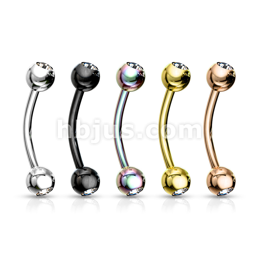5 Pcs Value Pack Press Fit Gemmed Balls Titanium IP Over 316L Surgical Steel Eyebrow Curve Ring - Image 2