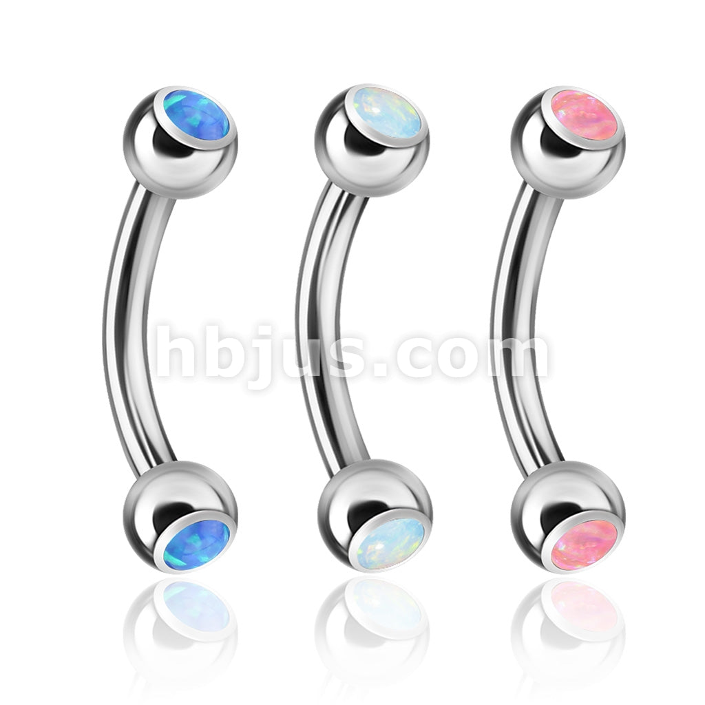 3 Pcs Value Pack Opal Set Balls On Both Sides 316L Surgical Steel Eyebrow Curve Ring - Image 2