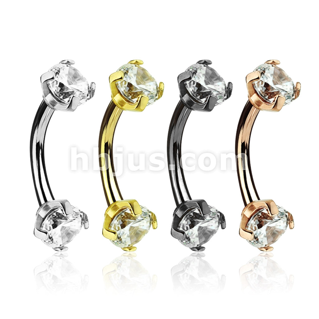 4 Pcs Value Pack Prong Set Clear CZ Internally Threaded 316L Surgical Steel Eyebrow Curve Ring - Image 2