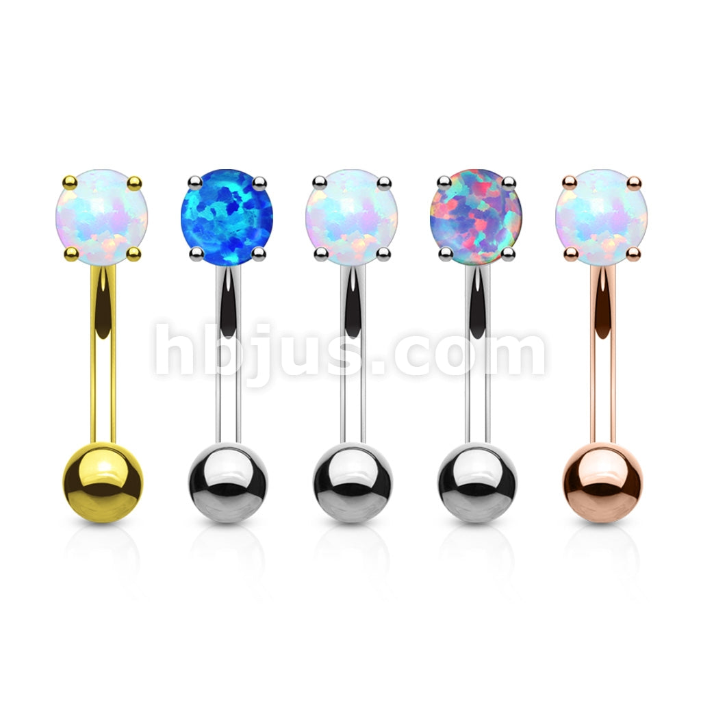 5 Pcs Value Pack Opal Prong Set Top 316L Surgical Steel Eyebrow Rings/ Curved Barbells - Image 2