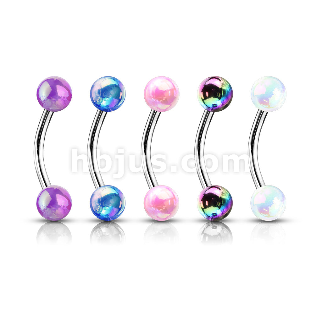 5 Pcs Value Pack Metallic AB Coating Balls 316L Surgical Steel Curved Barbells, Eyebrow Rings - Image 2