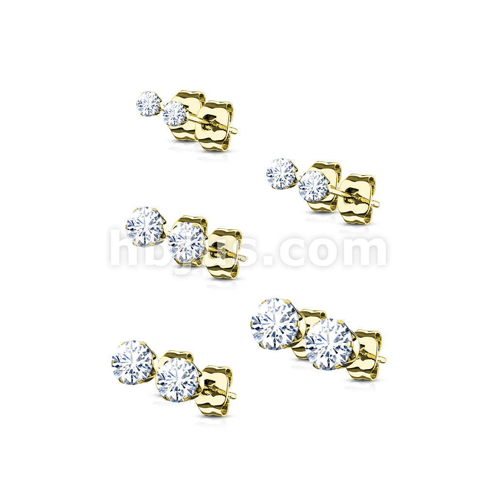 5 Pairs of Assorted Sizes Prong Set Round CZ Stainless Steel Stud Earrings Pack - Image 2