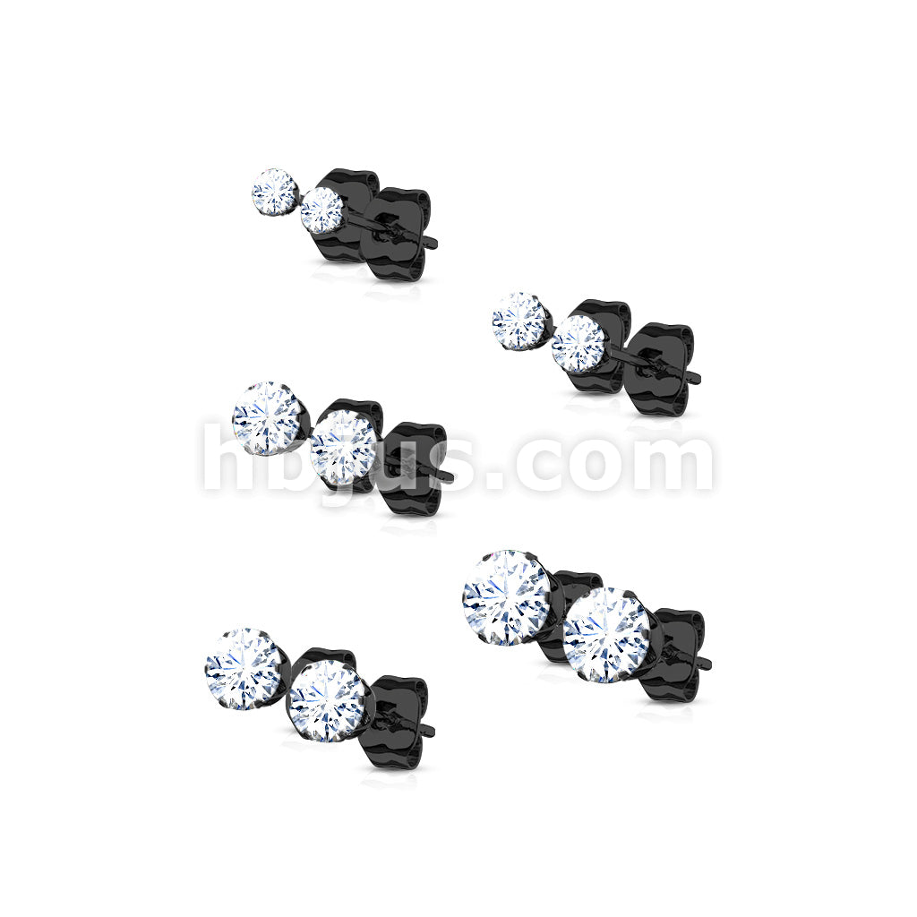 5 Pairs of Assorted Sizes Prong Set Round CZ Stainless Steel Stud Earrings Pack - Image 3