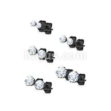 5 Pairs of Assorted Sizes Prong Set Round CZ Stainless Steel Stud Earrings Pack - Image 3