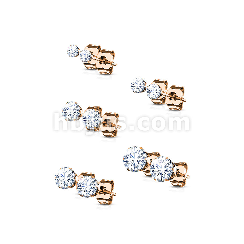 5 Pairs of Assorted Sizes Prong Set Round CZ Stainless Steel Stud Earrings Pack - Image 5