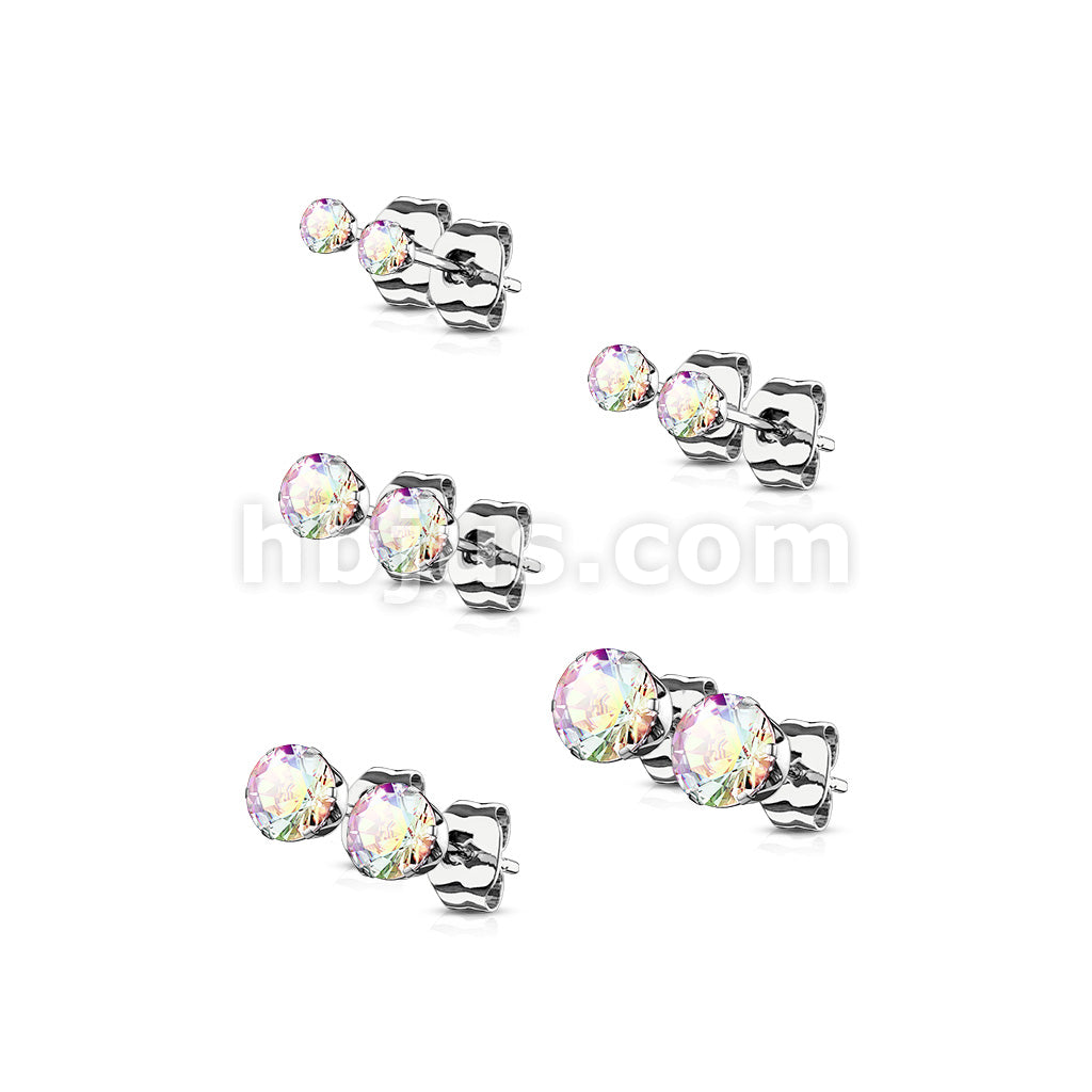 5 Pairs of Assorted Sizes Prong Set Round CZ Stainless Steel Stud Earrings Pack - Image 6