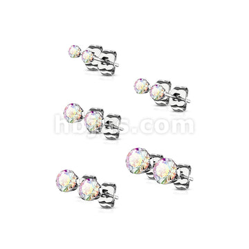 5 Pairs of Assorted Sizes Prong Set Round CZ Stainless Steel Stud Earrings Pack - Image 6