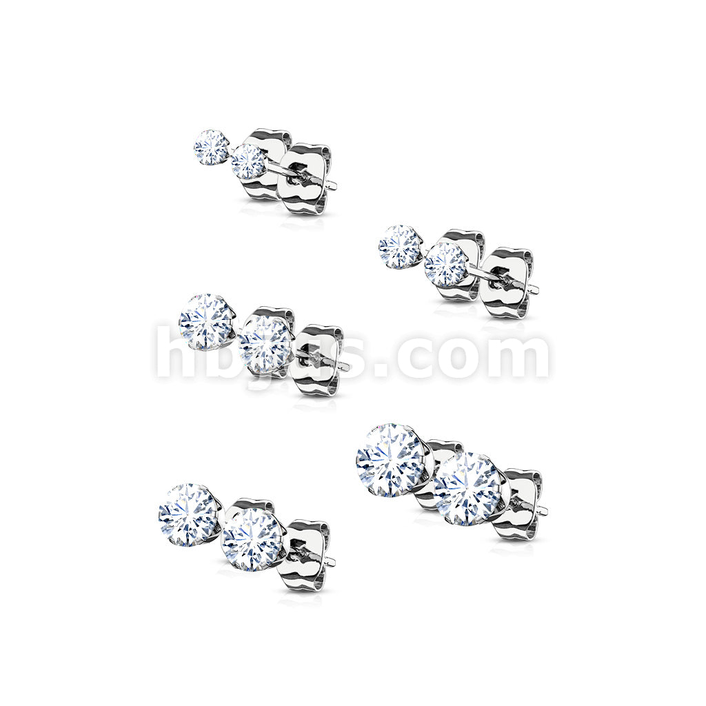5 Pairs of Assorted Sizes Prong Set Round CZ Stainless Steel Stud Earrings Pack - Image 7