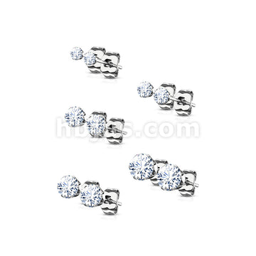 5 Pairs of Assorted Sizes Prong Set Round CZ Stainless Steel Stud Earrings Pack - Image 7