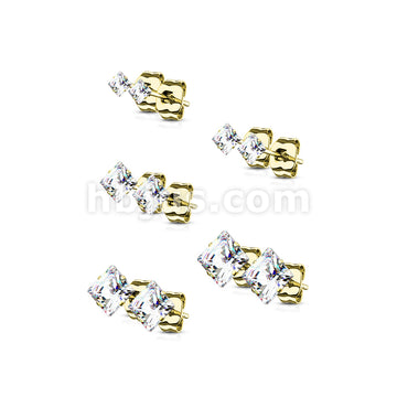 5 Pairs of Assorted Sizes Prong Set Square CZ Stainless Steel Stud Earrings Pack - Image 3