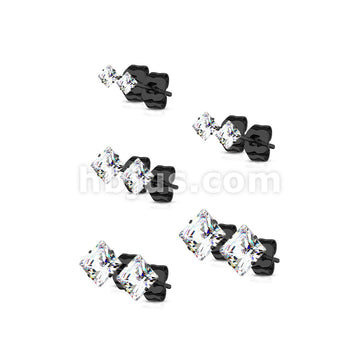 5 Pairs of Assorted Sizes Prong Set Square CZ Stainless Steel Stud Earrings Pack - Image 5