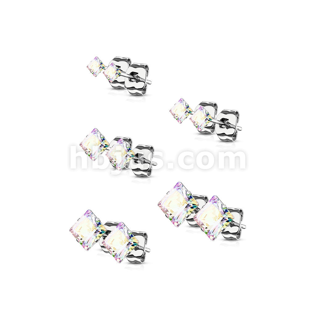 5 Pairs of Assorted Sizes Prong Set Square CZ Stainless Steel Stud Earrings Pack - Image 9
