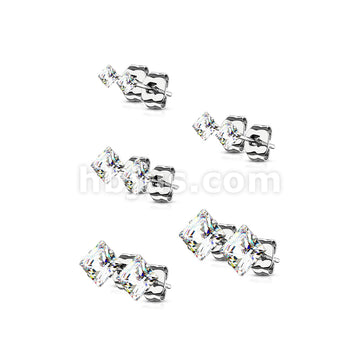 5 Pairs of Assorted Sizes Prong Set Square CZ Stainless Steel Stud Earrings Pack - Image 11