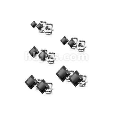 5 Pairs of Assorted Sizes Prong Set Square CZ Stainless Steel Stud Earrings Pack - Image 13