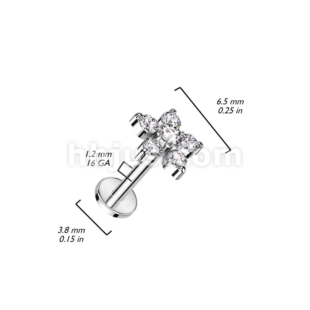 3 Pcs Prong Set CZ Industrial Barbell, Double Chain Link Barbell and Hoop, CZ Flower Labret Stud 316L Surgical Steel Ear Cartilage Mix Value Pack - Image 6