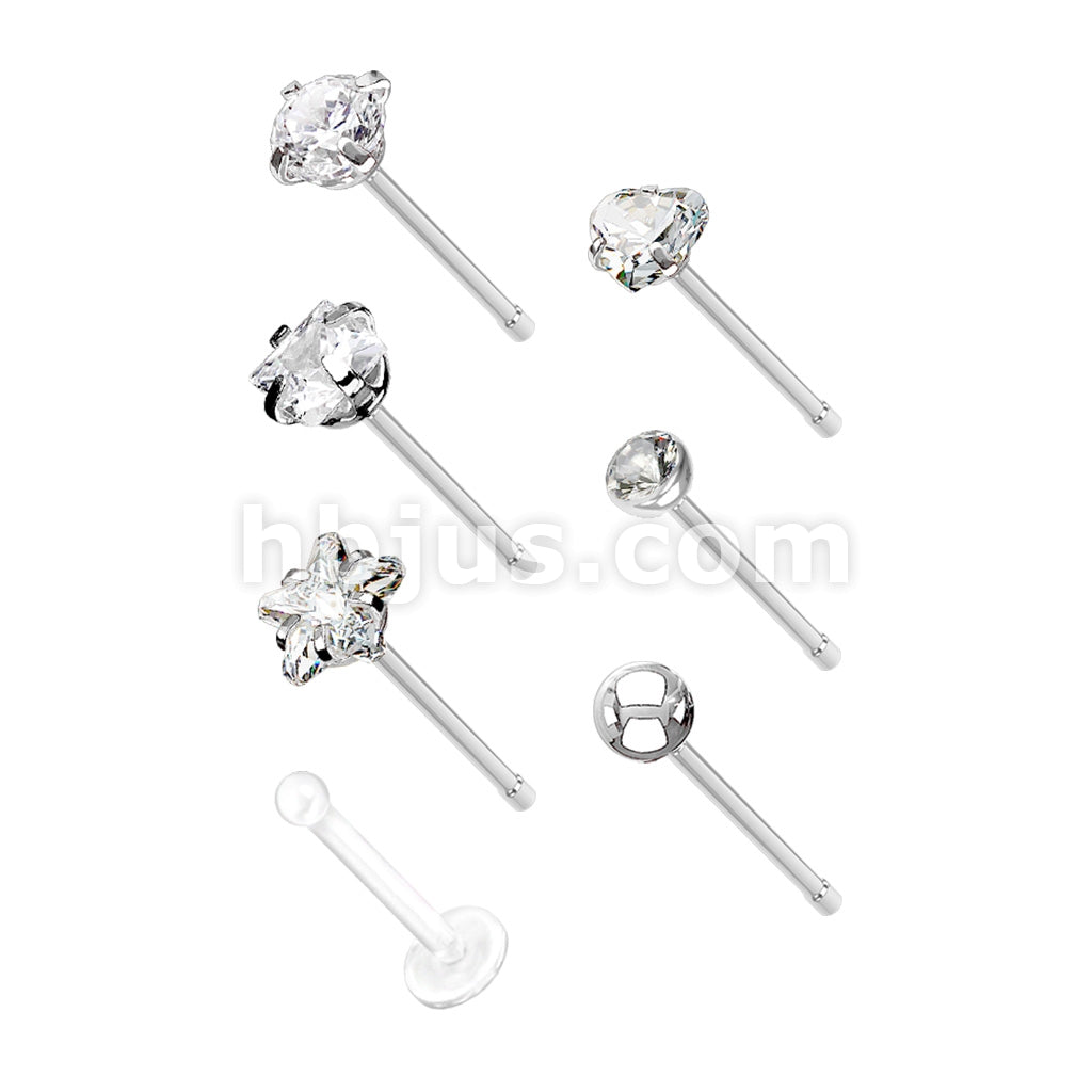 7 Pcs Pre Loaded Essential 316L Surgical Steel Nose Stud Rings Gem Box Package - Image 2
