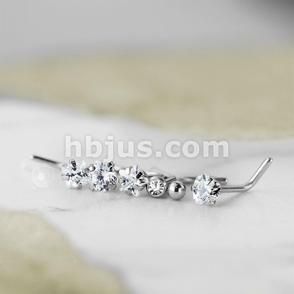 7 Pcs Pre Loaded Essential 316L Surgical Steel Nose Stud Rings Gem Box Package - Image 4