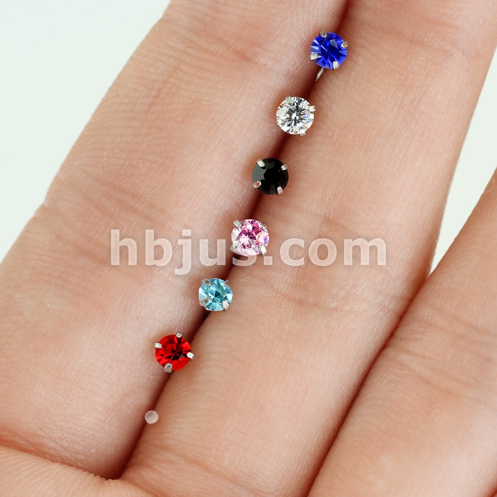7 Pcs Pre Loaded Prong Set Round Mixed Color CZ 316L Surgical Steel Nose Stud Rings Gem Box Package - Image 3