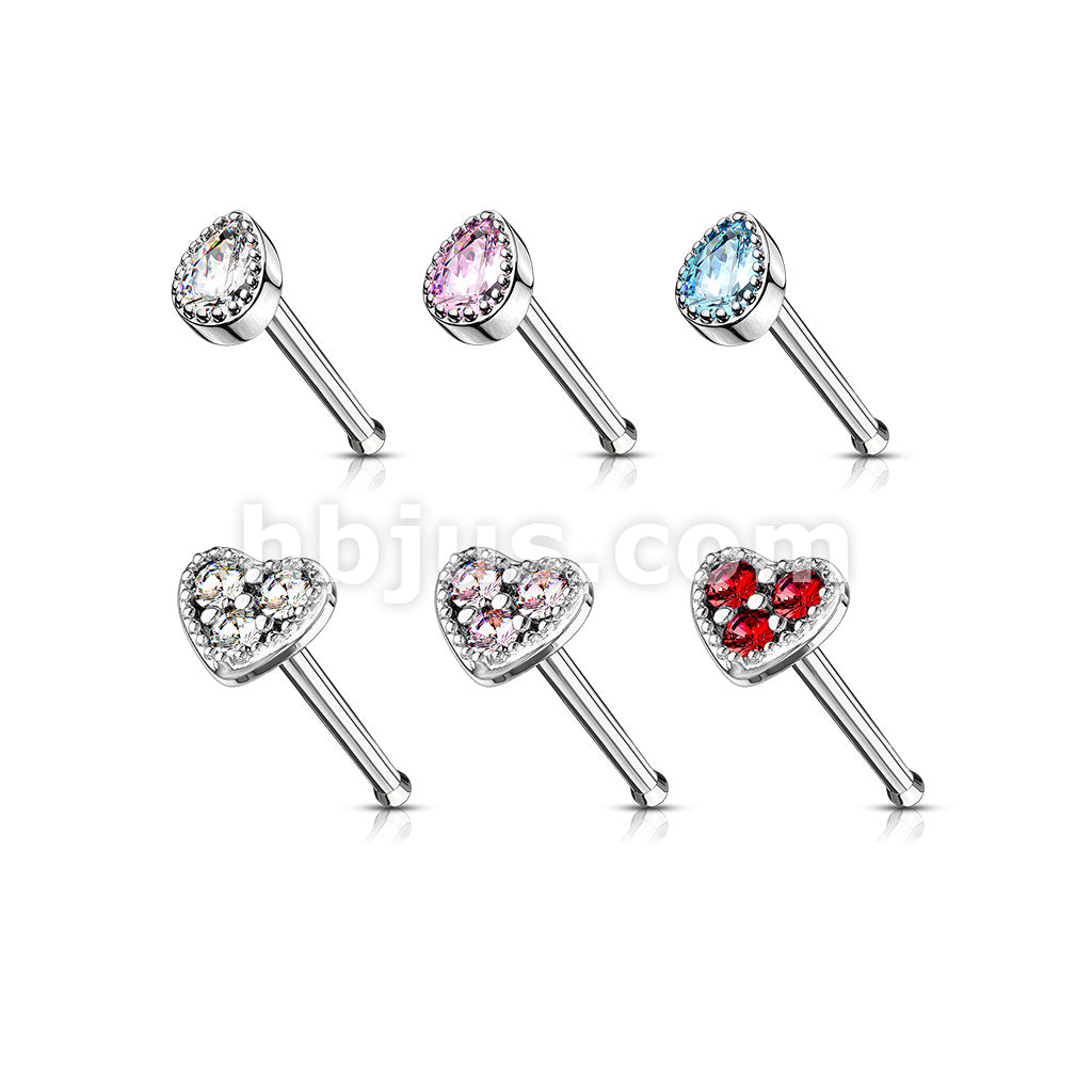 6 Pcs of Tear Drop CZ and CZ Set Heart Top 316L Surgical Steel 20 Gauge Nose Stud Rings Gem Box Package - Image 2