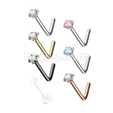 7 Pcs Pre Loaded L Bend Prong Set CZ 316L Surgical Steel Nose Stud Rings Gem Box Package - Image 2