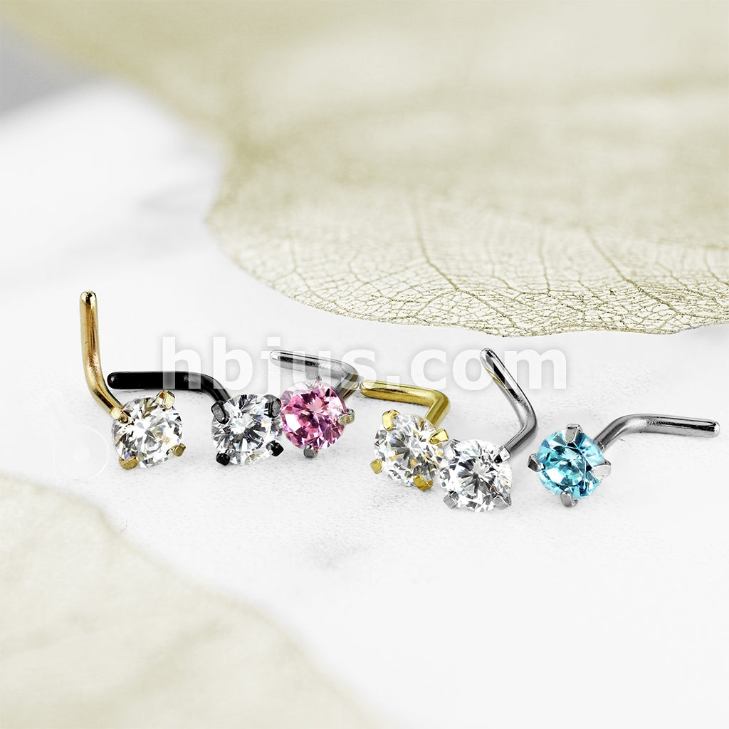 7 Pcs Pre Loaded L Bend Prong Set CZ 316L Surgical Steel Nose Stud Rings Gem Box Package - Image 4