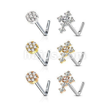 6 pcs Pre Loaded Gem Box Value Pack CZ Paved Small Flower and Cross 316L surgical Steel L Bend Nose Stud Rings - Image 2
