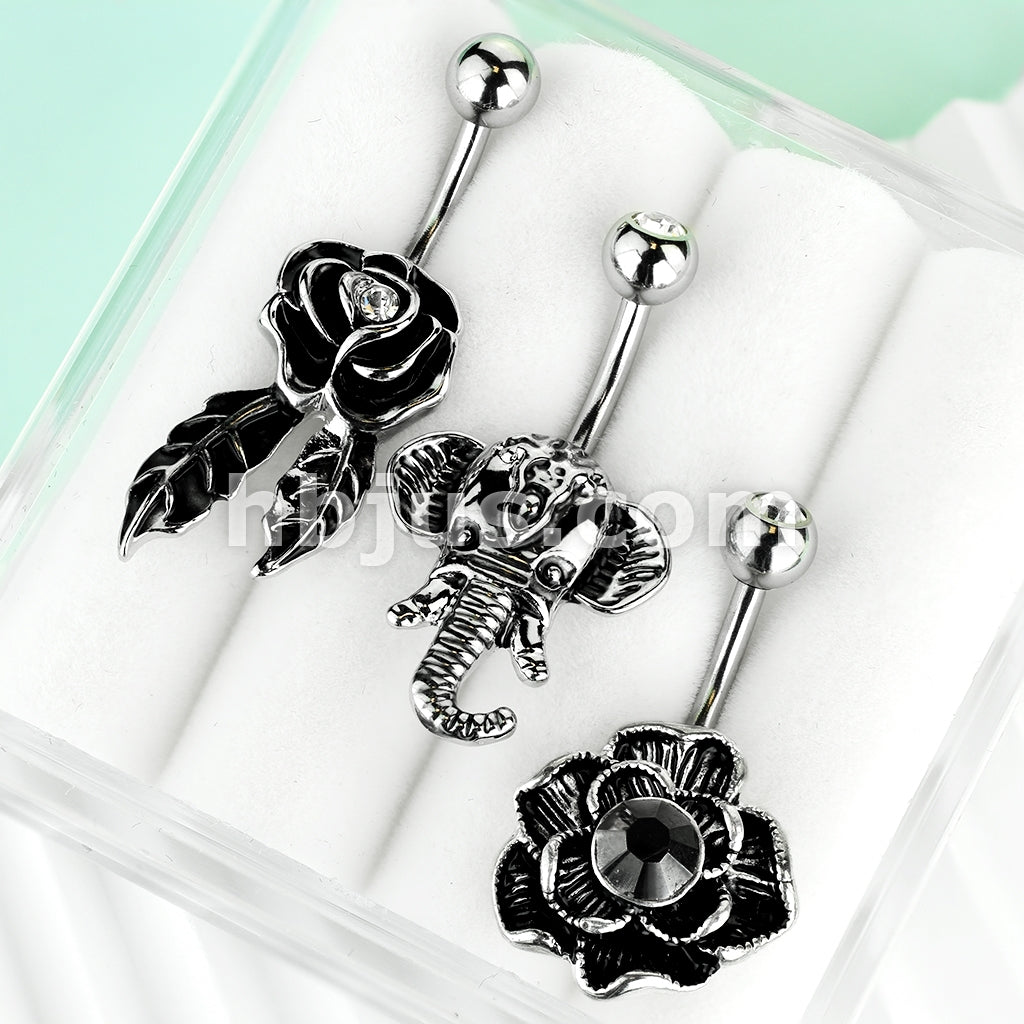 316L Surgical Steel 3 Pcs Pre Loaded Assorted Gem Box Package Belly Button Ring - Image 3
