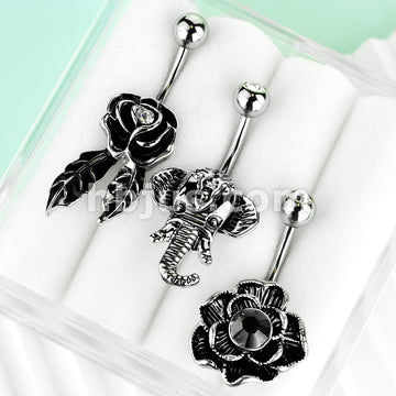316L Surgical Steel 3 Pcs Pre Loaded Assorted Gem Box Package Belly Button Ring - Image 3