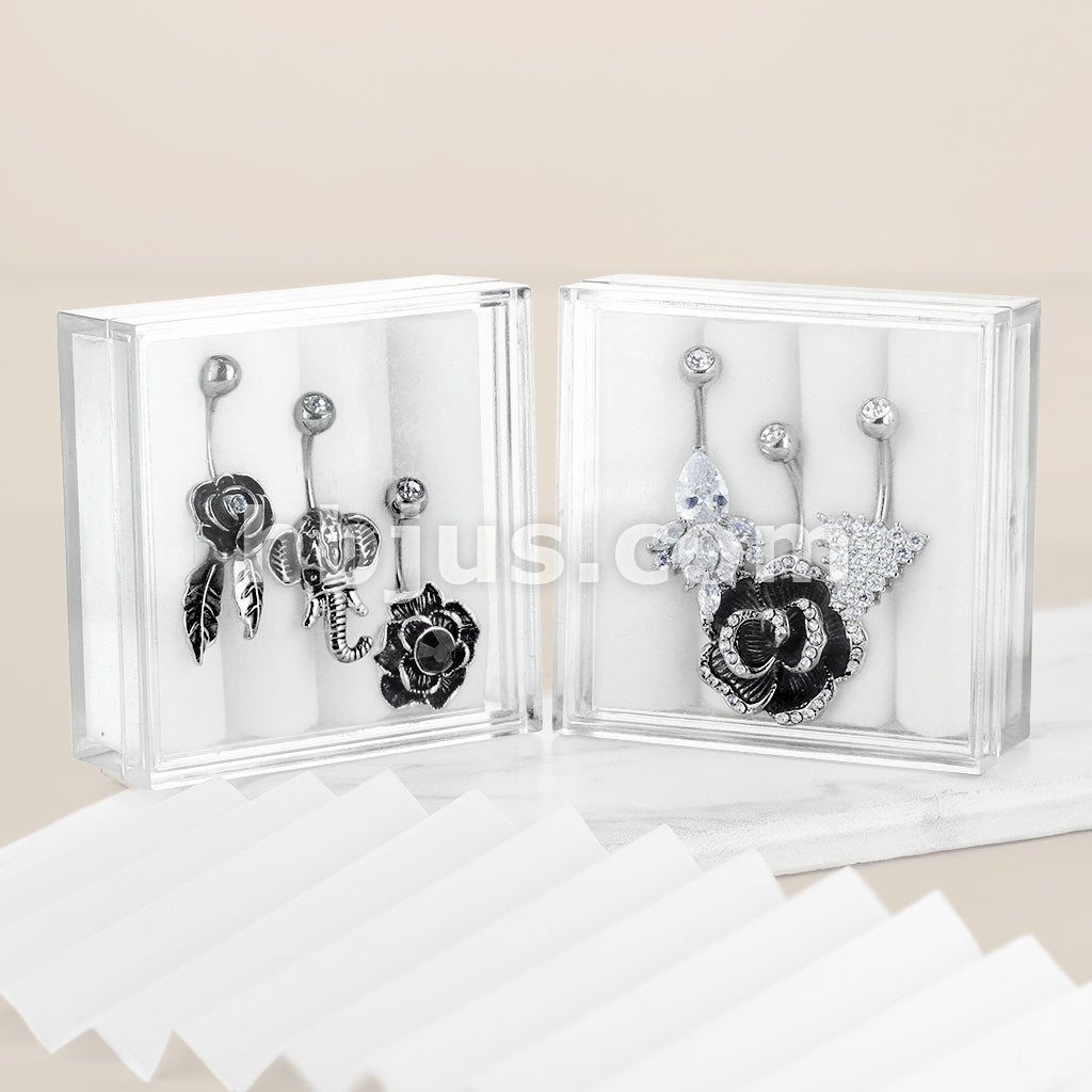 316L Surgical Steel 3 Pcs Pre Loaded Assorted Gem Box Package Belly Button Ring - Image 4