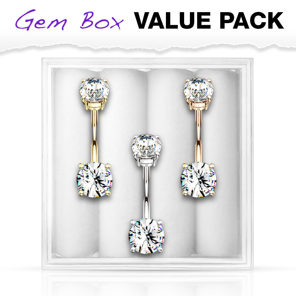 Internally Threaded 316L Surgical Steel Belly Navel Ring Gem Box