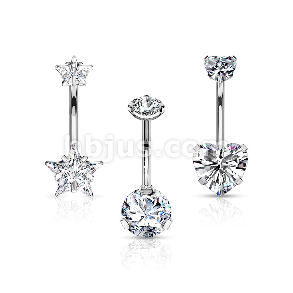 3 Pcs Pre Loaded Assorted 316L Surgical Steel Internal Thread Top Double Jeweled Belly Ring Gem Box Package - Image 2