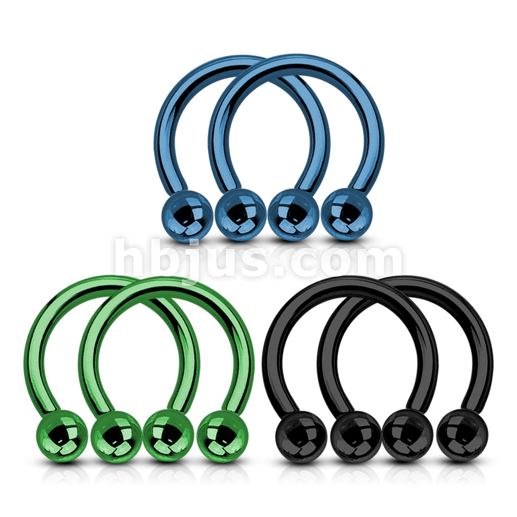 Value Pack Three Pairs 316L Surgical Steel Horseshoes. Titanium PVD Blue,Green and Black - Image 2
