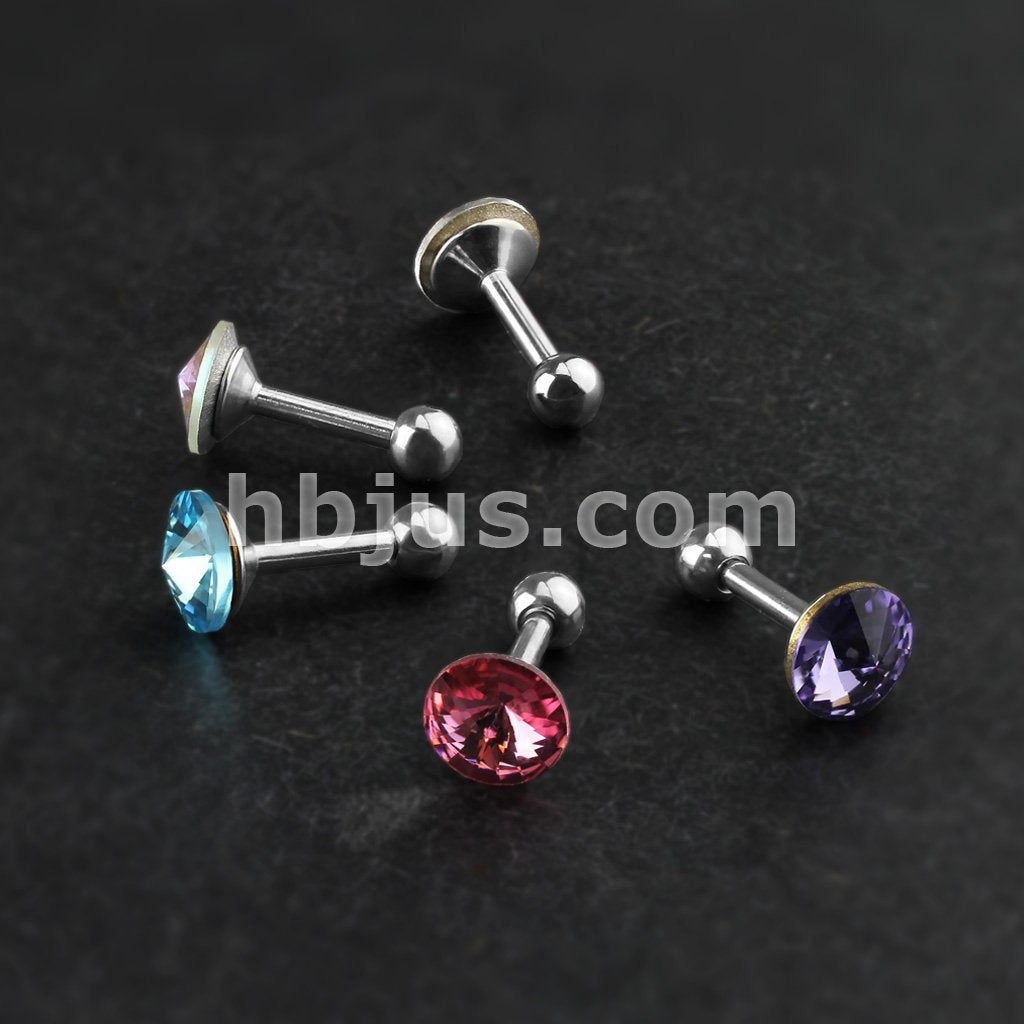 5 Pcs Value Pack of Assorted 316L Surgical Steel Pointed Crystal Cartilage/Tragus Barbell - Image 3