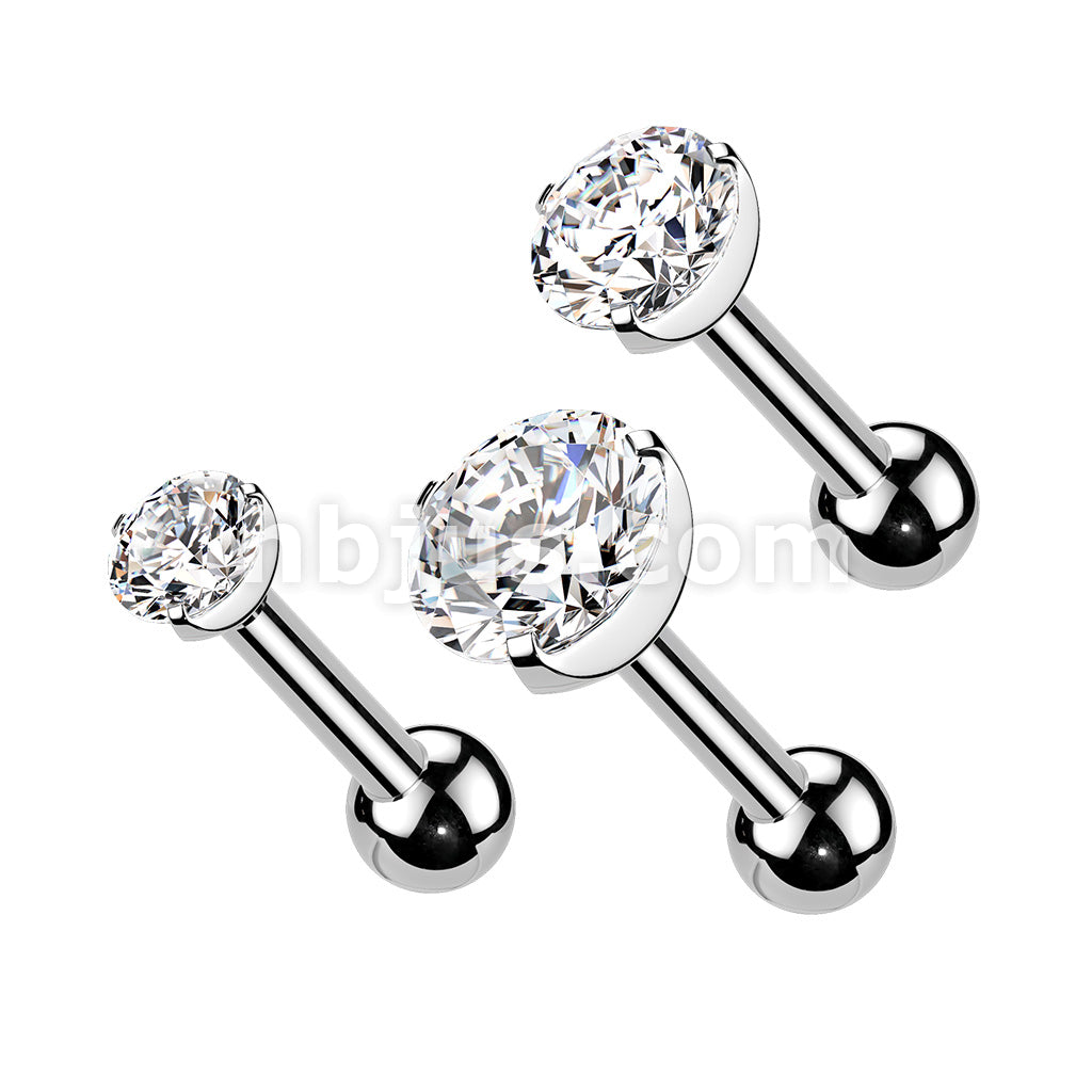 3 Pcs Value Pack of Assorted 316L Tragus Bar with Clear Round Gem Top - Image 2