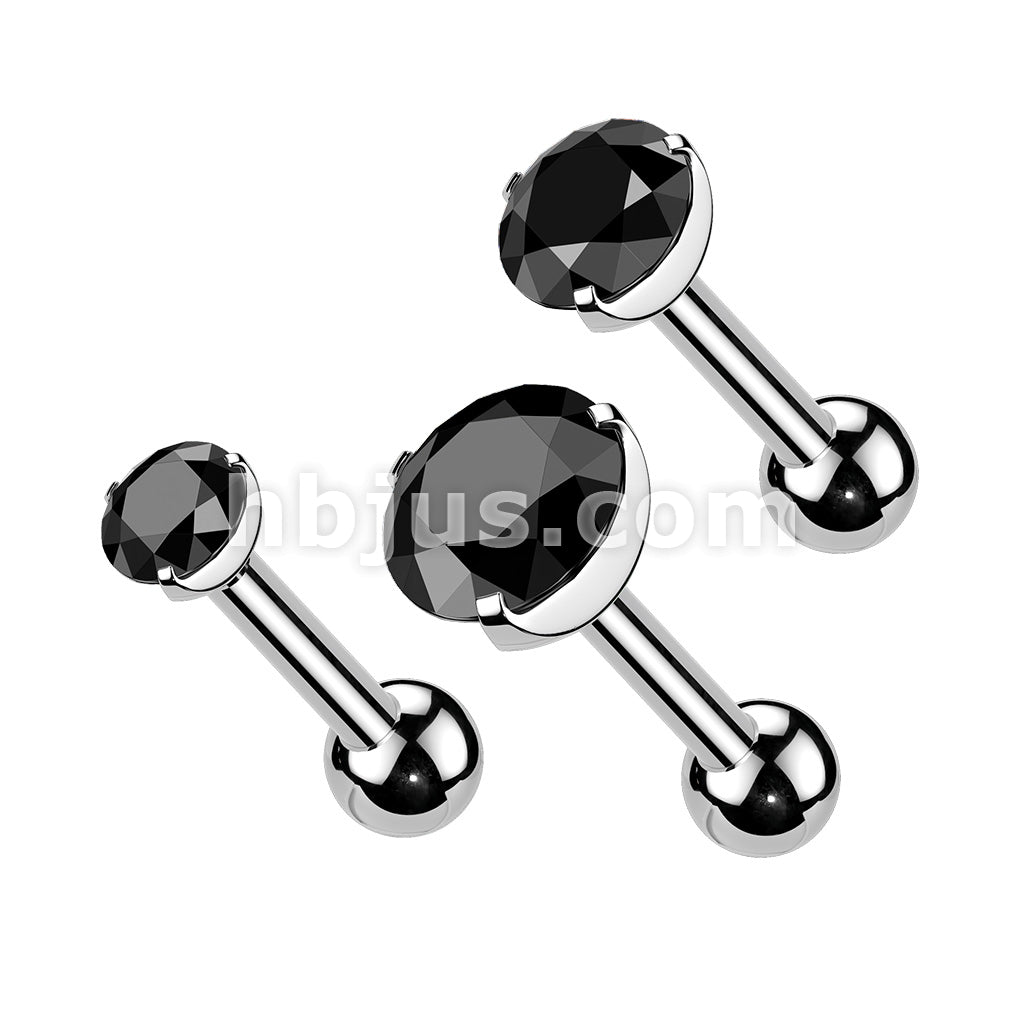 3 Pcs Value Pack of Assorted 316L Tragus Bar with Black Round Gem Top - Image 2