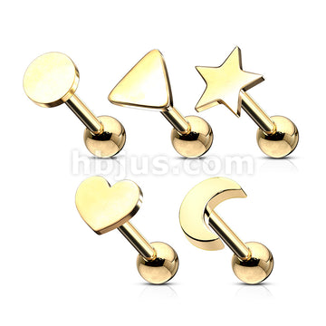 5 Pcs Value Pack of Assorted 316L Cartilage/Tragu Bar with Mixed Shapes Top - Image 3