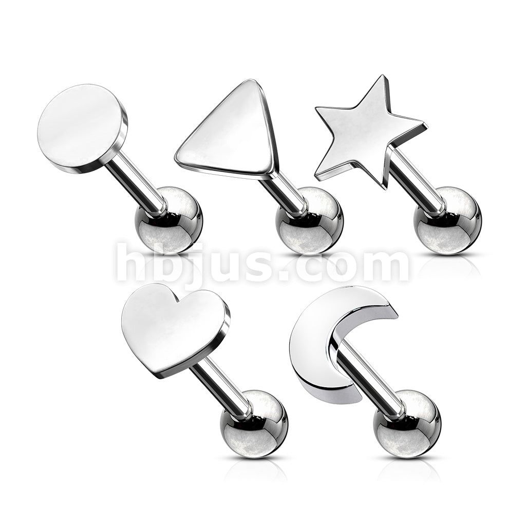 5 Pcs Value Pack of Assorted 316L Cartilage/Tragu Bar with Mixed Shapes Top - Image 2