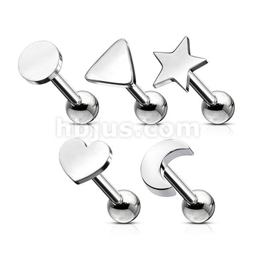 5 Pcs Value Pack of Assorted 316L Cartilage/Tragu Bar with Mixed Shapes Top - Image 2