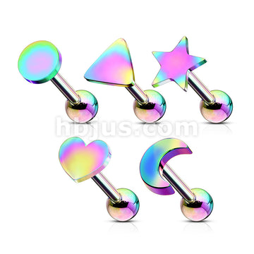 5 Pcs Value Pack of Assorted 316L Cartilage/Tragu Bar with Mixed Shapes Top - Image 6