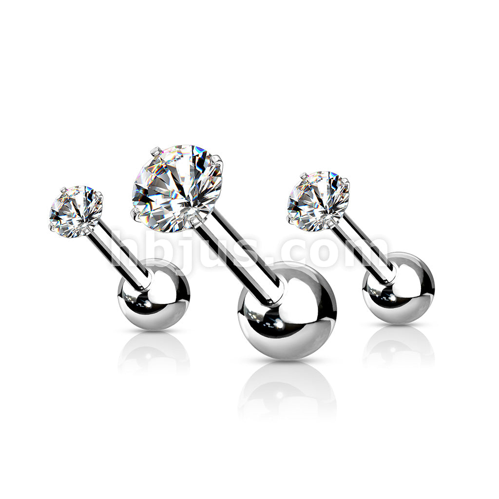 3 Pcs Value Pack of Assorted 316L Cartilage/Tragus Bar with Prong Set CZ Top - Image 2