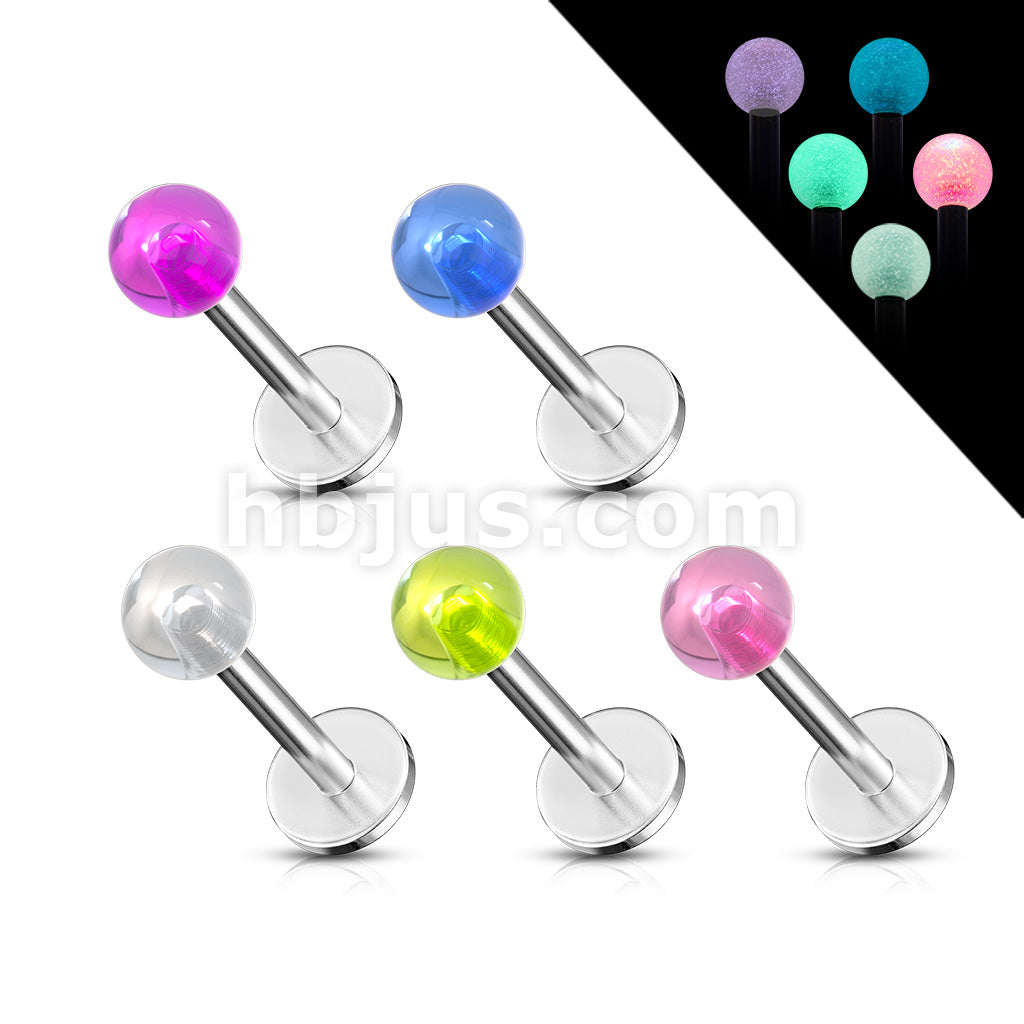 5 Pcs Value Pack of Assorted Glow in the Dark Ball 316L Steel Labret & Monroe  - Image 2