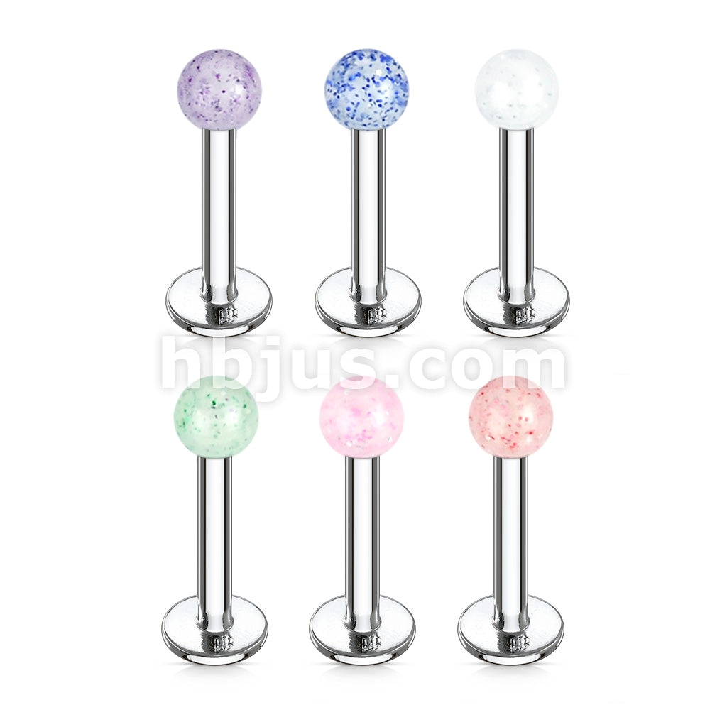 6 Pcs Value Pack of Assorted Glitter Acrylic Ball 316L Surgical Steel Labret & Monroe - Image 2