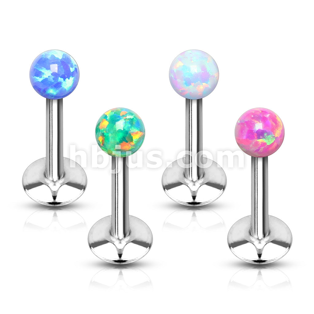 Value Pack 4 Pcs Internally Threaded 316L Surgical Steel Labret/Monroe with Opal Bal Top - Image 2