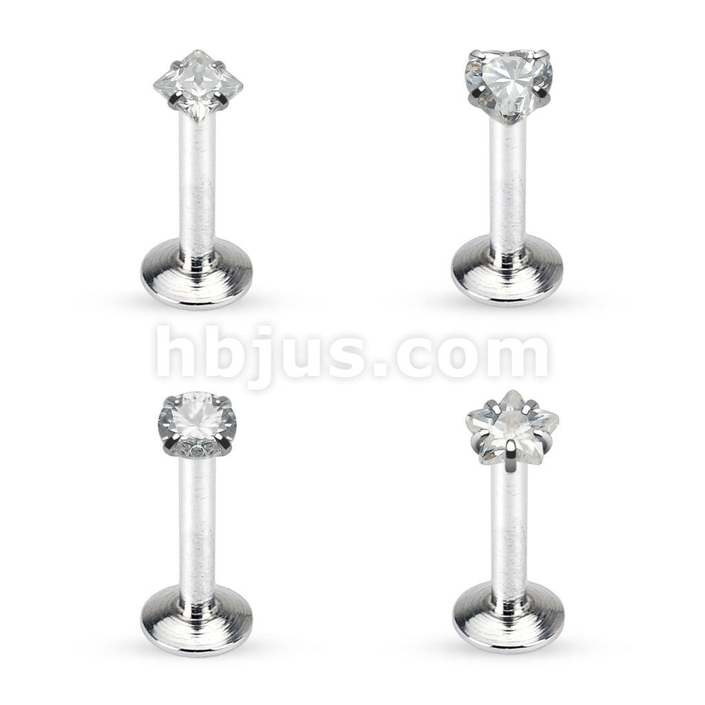 Value Pack 4 Pcs Internally Threaded 316L Surgical Steel Labret/Monroe with Prong Set CZ To - Image 2