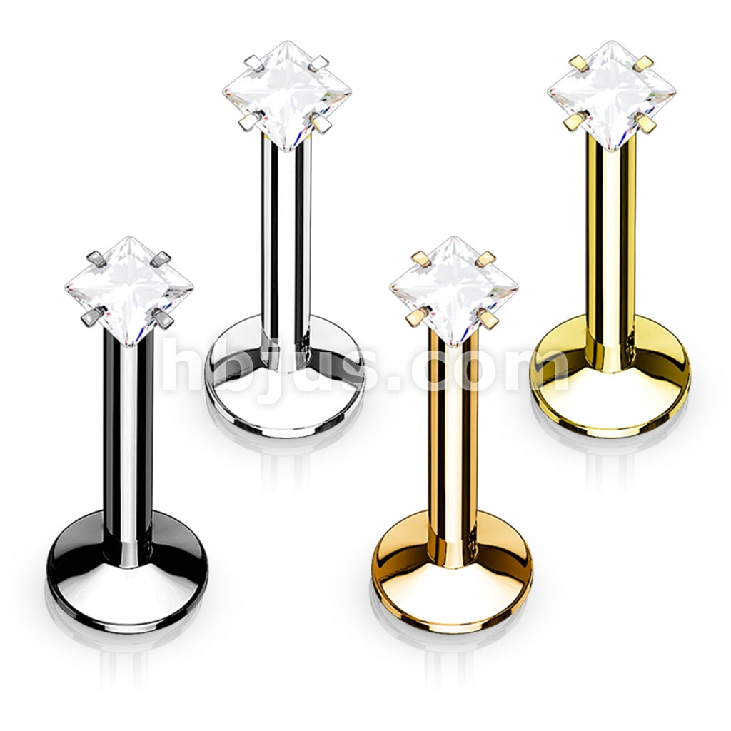 4 Pcs Value Pack Internally Threaded Square Prong Top Gem Labret Monroe Titanium IP Over 316L Surgical Steel  - Image 2