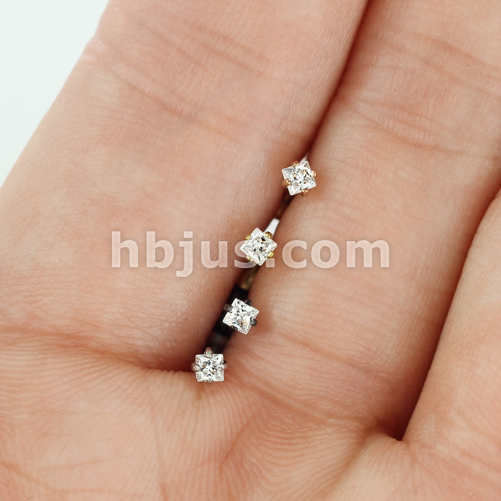 4 Pcs Value Pack Internally Threaded Square Prong Top Gem Labret Monroe Titanium IP Over 316L Surgical Steel  - Image 3
