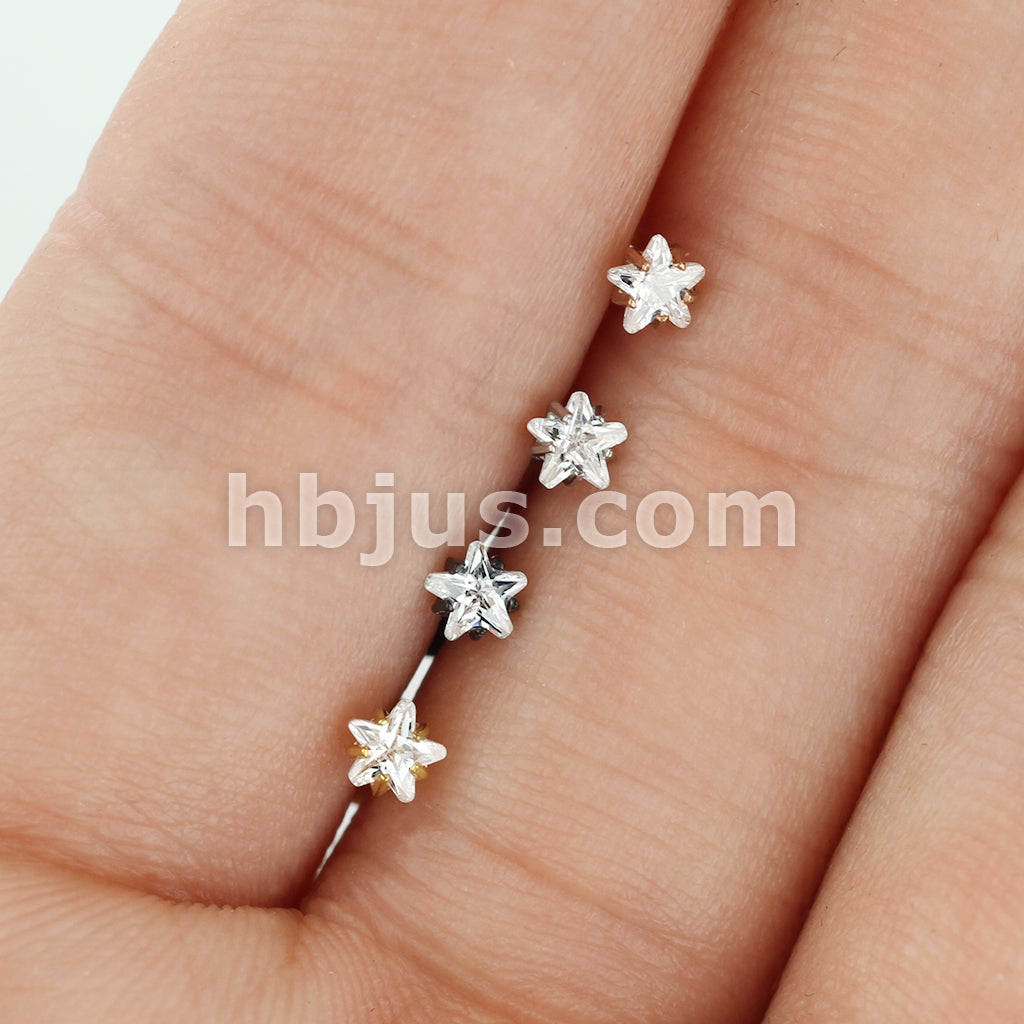 4 Pcs Value Pack Internally Threaded Star Prong Top Gem Labret Monroe Titanium IP Over 316L Surgical Steel  - Image 3