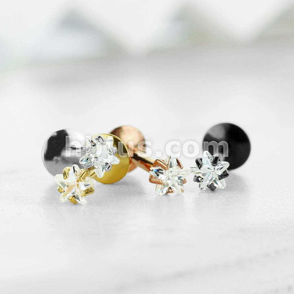 4 Pcs Value Pack Internally Threaded Star Prong Top Gem Labret Monroe Titanium IP Over 316L Surgical Steel  - Image 4