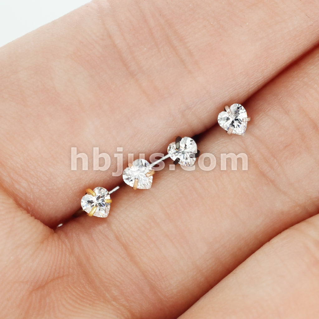 4 Pcs Value Pack Internally Threaded Heart Prong Top Gem Labret Monroe Titanium IP Over 316L Surgical Steel  - Image 3